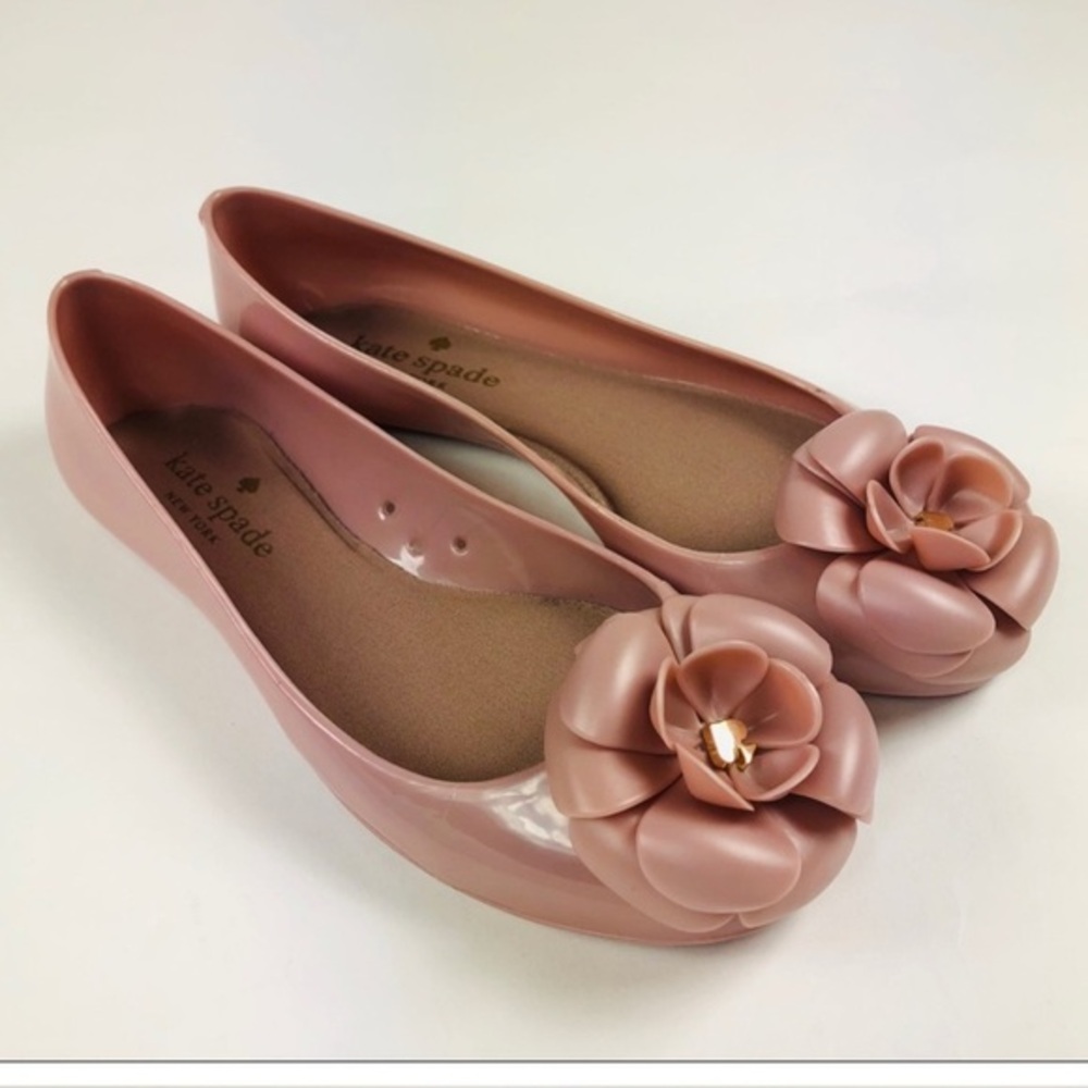 Kate Spade Jade Floral Jelly Ballerina Flats Mauve Pinky Purple Sz 9